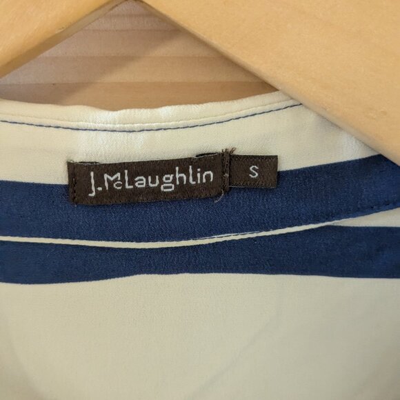 J. McLaughlin Bianca Button Up Blouse 100% Silk Long Sleeve Blue Striped Small - Picture 3 of 7